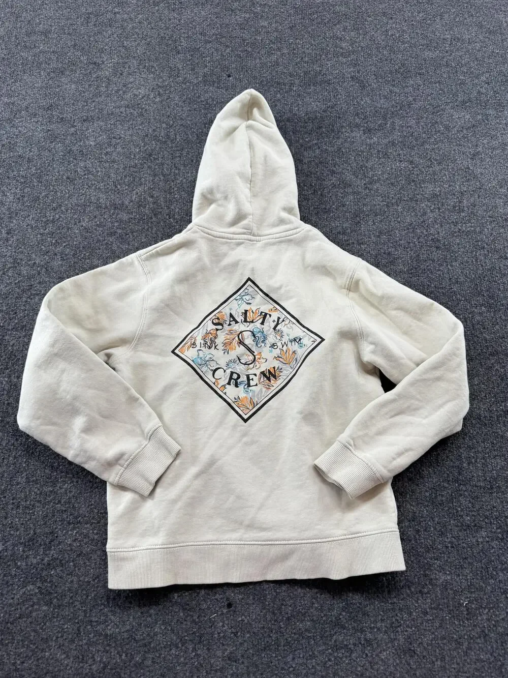 Salty Crew Hoodie Sweatshirt Kids M White Floral Graphic Logo Pullover Fleece